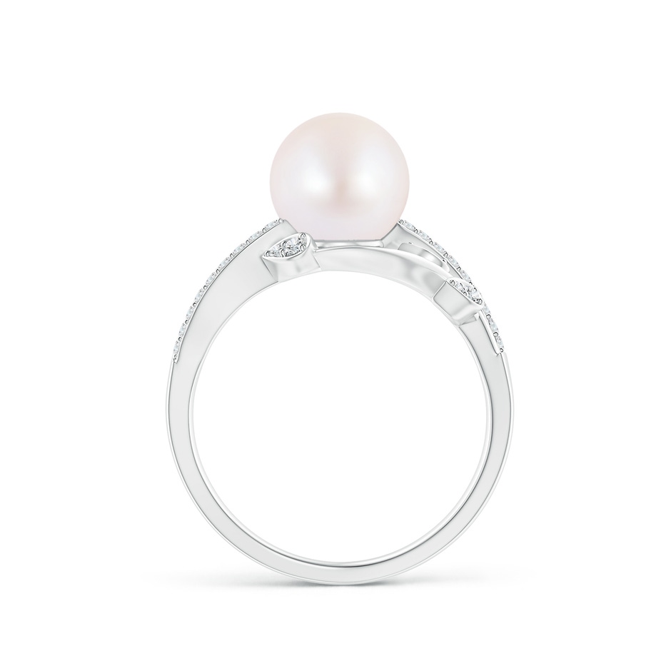 8mm AA Japanese Akoya Pearl Olive Leaf Vine Ring in White Gold side 1