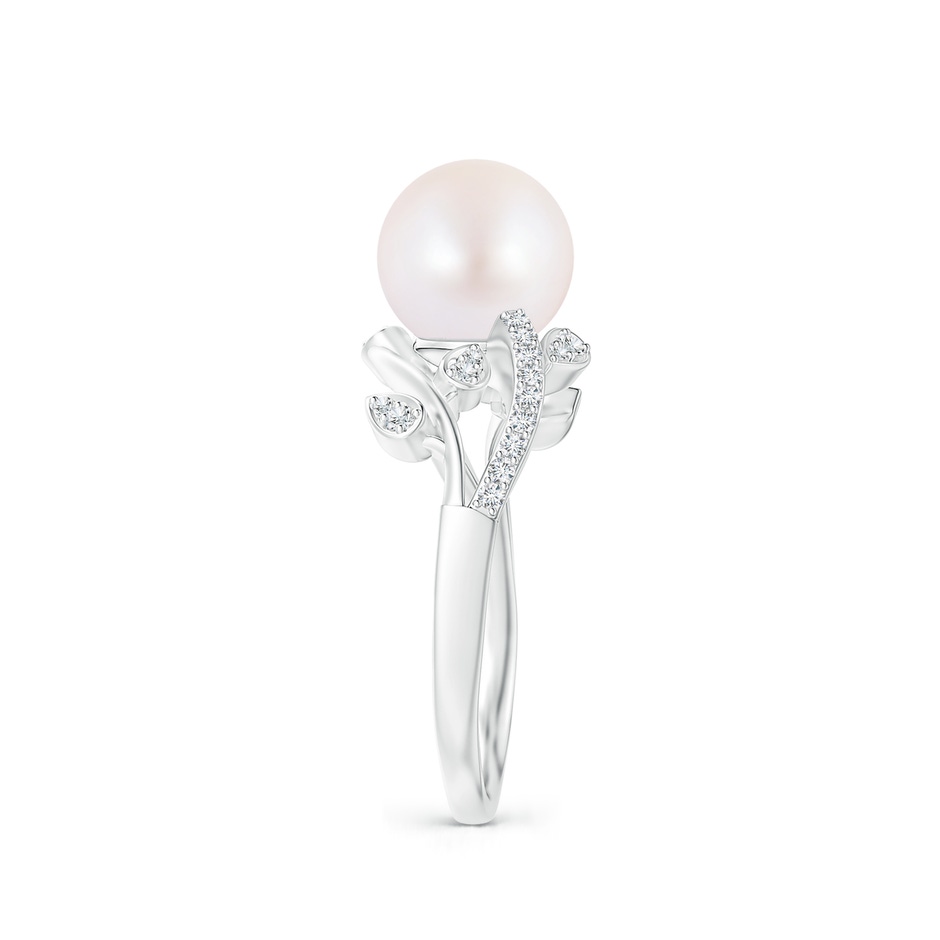 8mm AA Japanese Akoya Pearl Olive Leaf Vine Ring in White Gold side 2