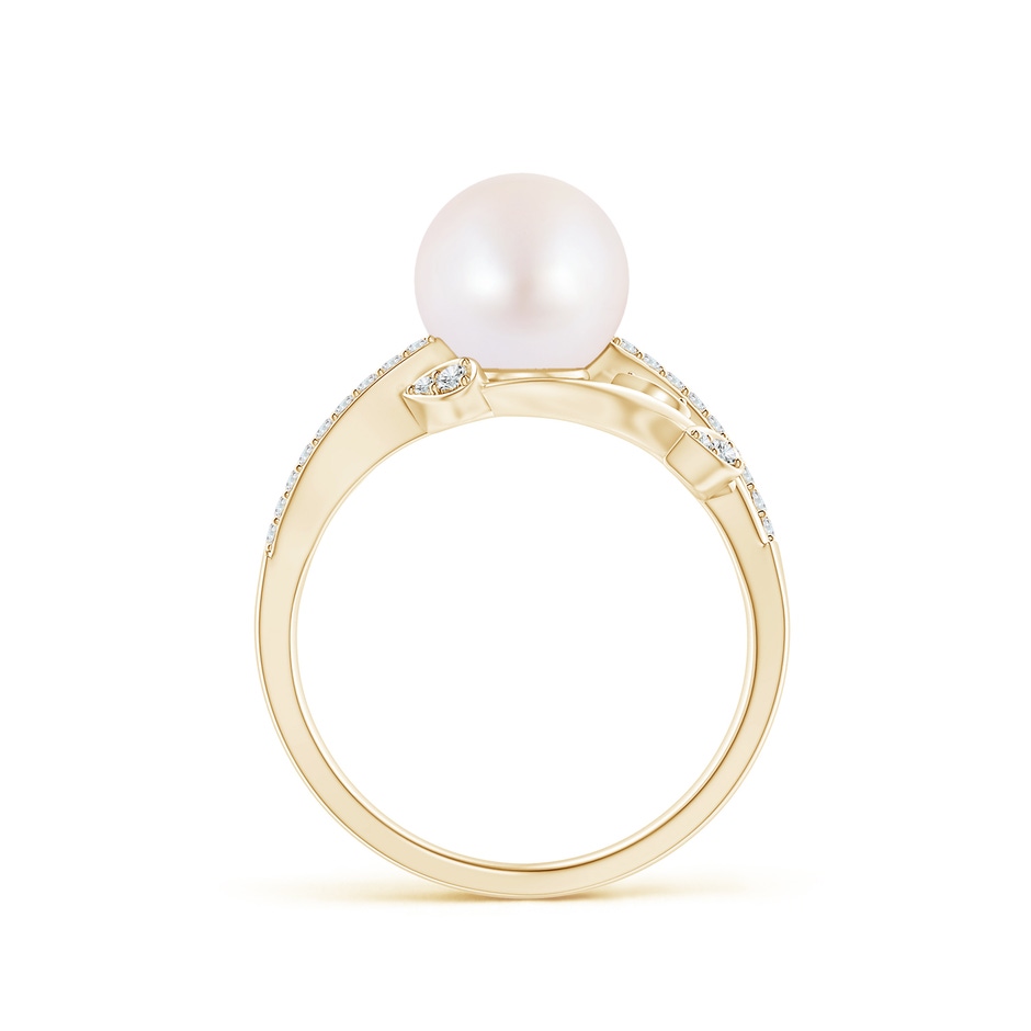 8mm AA Japanese Akoya Pearl Olive Leaf Vine Ring in Yellow Gold side 1