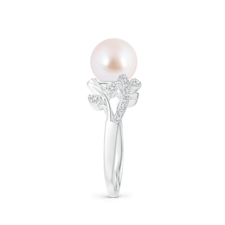 8mm AAA Japanese Akoya Pearl Olive Leaf Vine Ring in P950 Platinum side 2