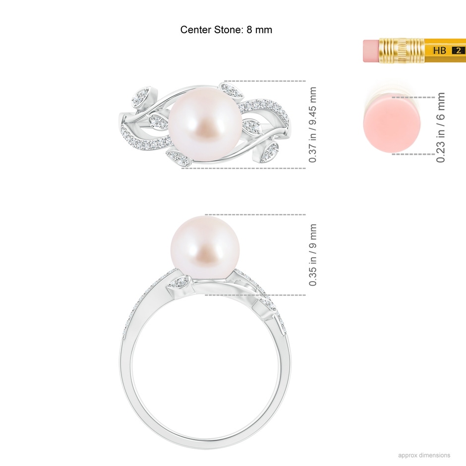 8mm AAA Japanese Akoya Pearl Olive Leaf Vine Ring in P950 Platinum ruler