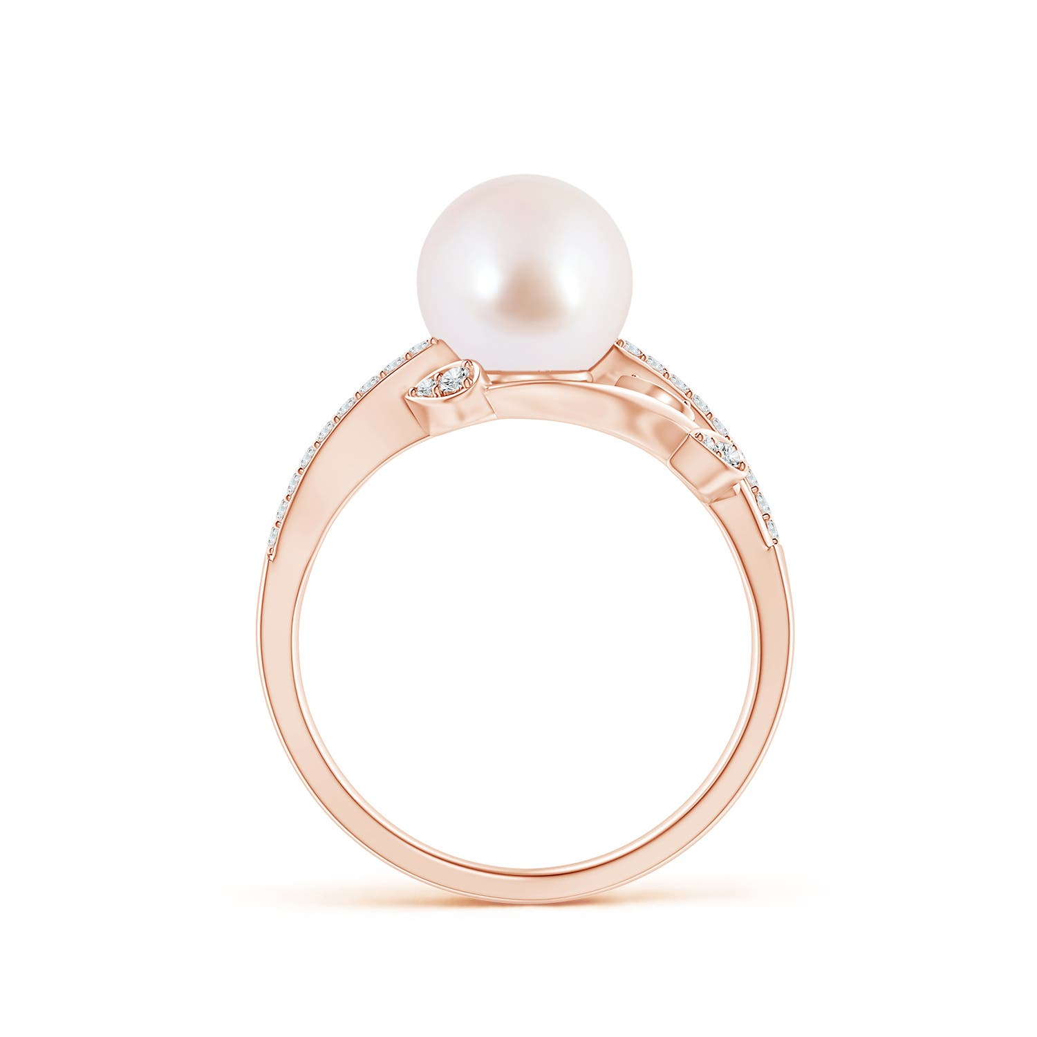 8mm AAA Japanese Akoya Pearl Olive Leaf Vine Ring in Rose Gold