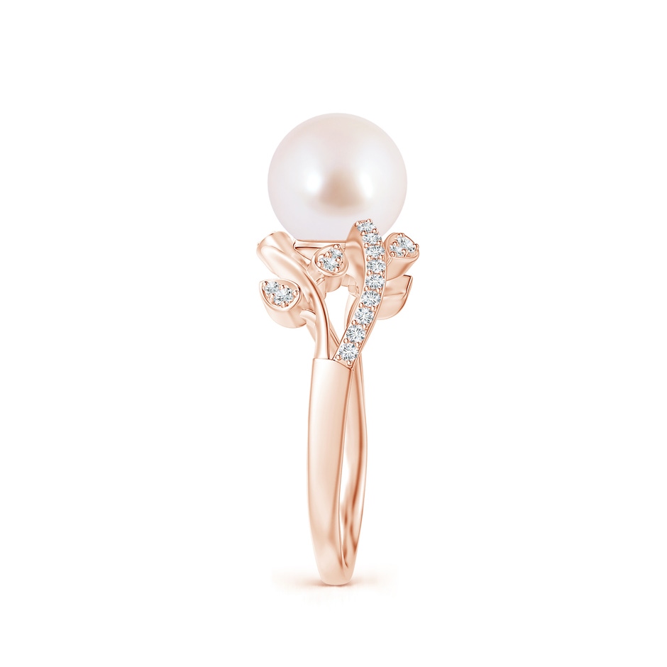8mm AAA Japanese Akoya Pearl Olive Leaf Vine Ring in Rose Gold side 2