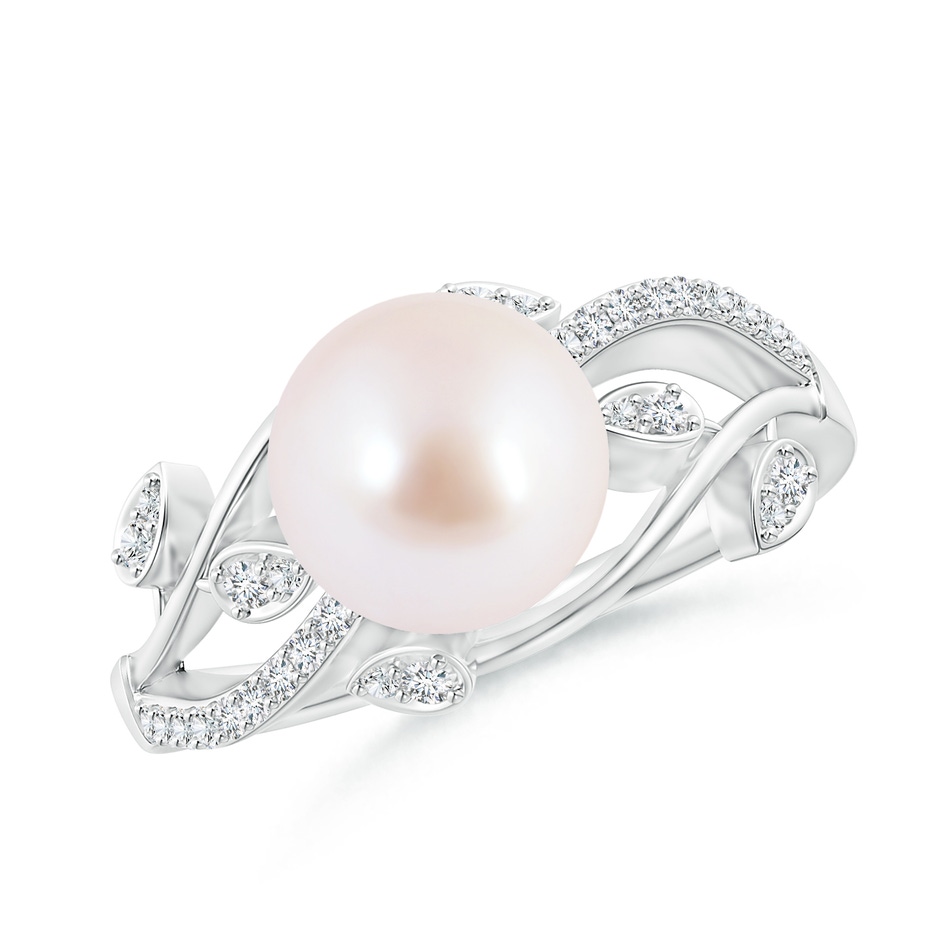 8mm AAA Japanese Akoya Pearl Olive Leaf Vine Ring in White Gold 