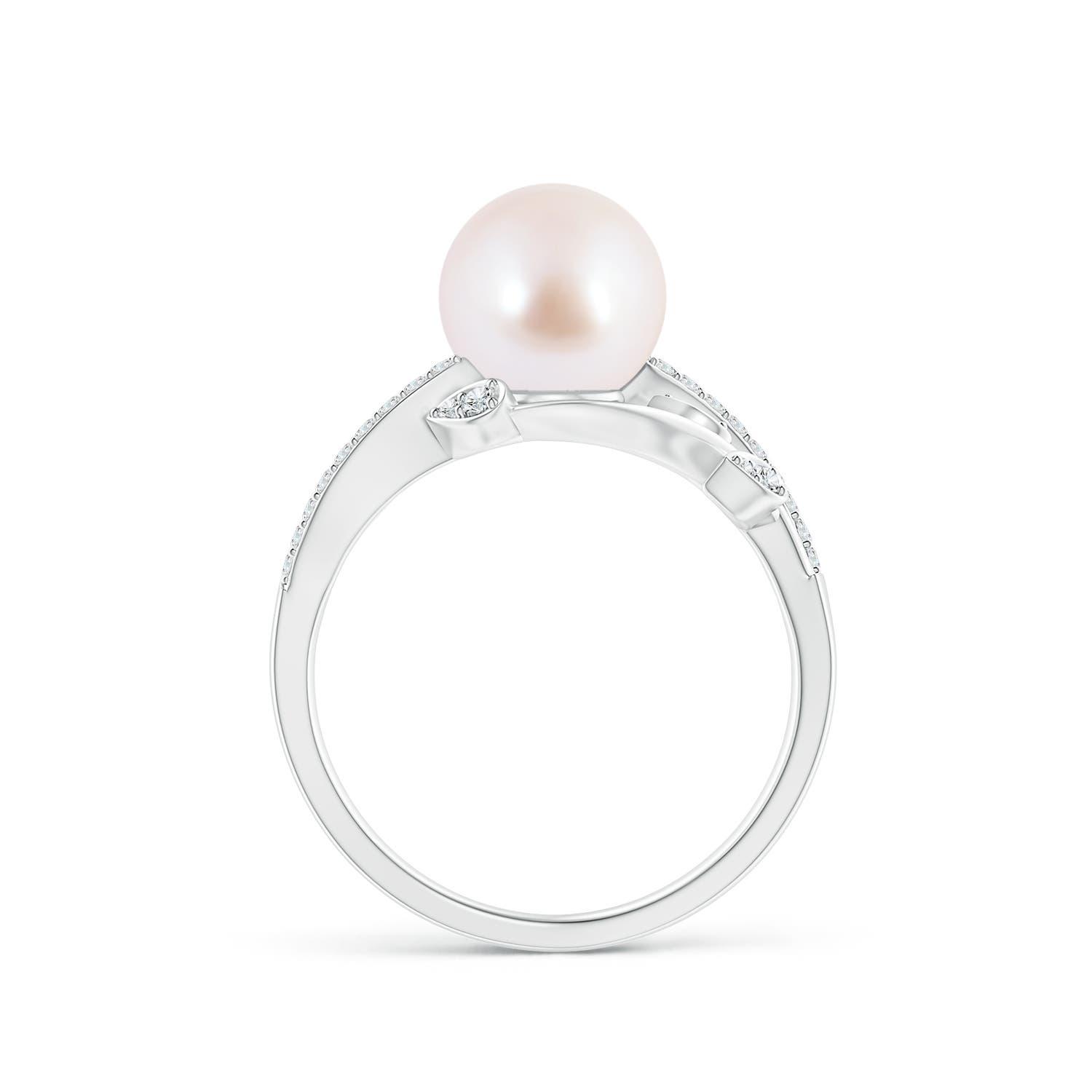 8mm AAA Japanese Akoya Pearl Olive Leaf Vine Ring in White Gold