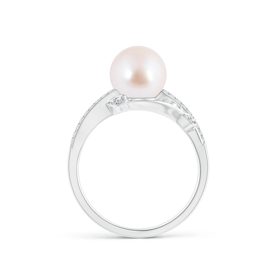 8mm AAA Japanese Akoya Pearl Olive Leaf Vine Ring in White Gold side 1