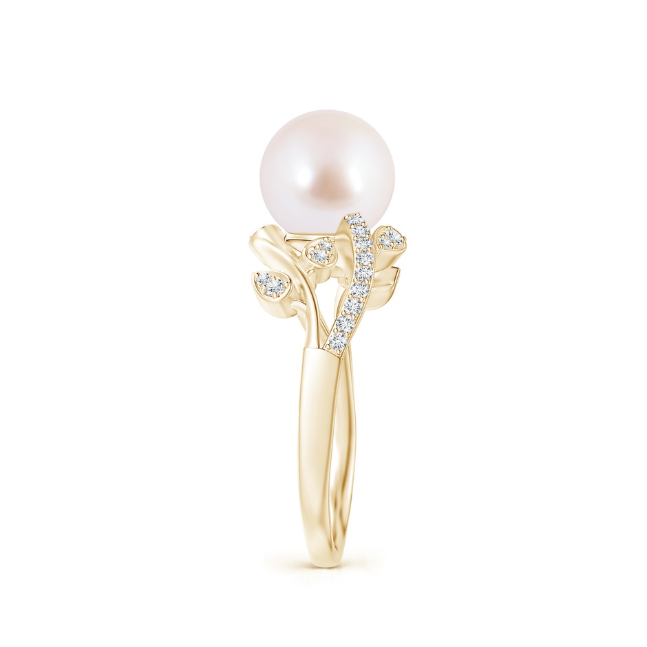 8mm AAA Japanese Akoya Pearl Olive Leaf Vine Ring in Yellow Gold side 2