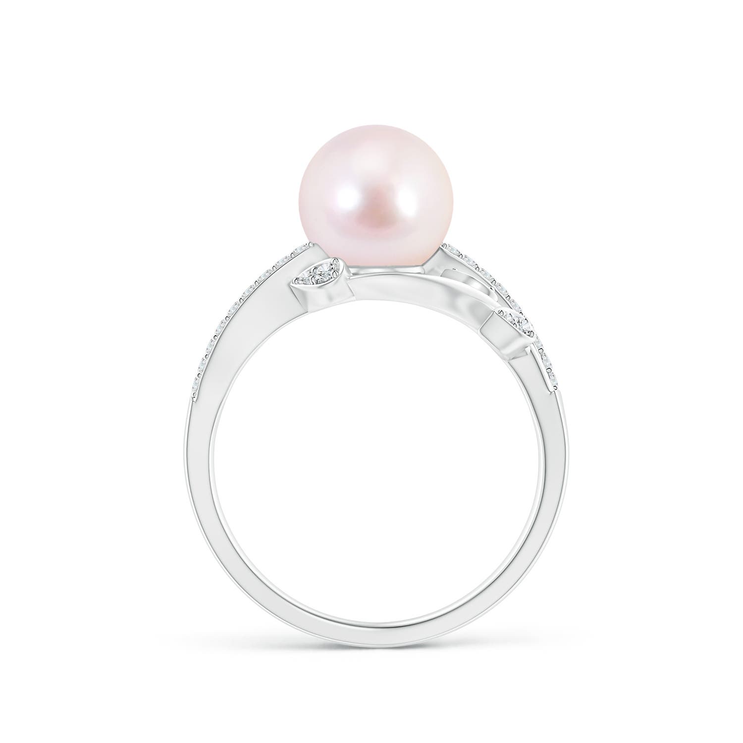 8mm AAAA Japanese Akoya Pearl Olive Leaf Vine Ring in White Gold - side 1