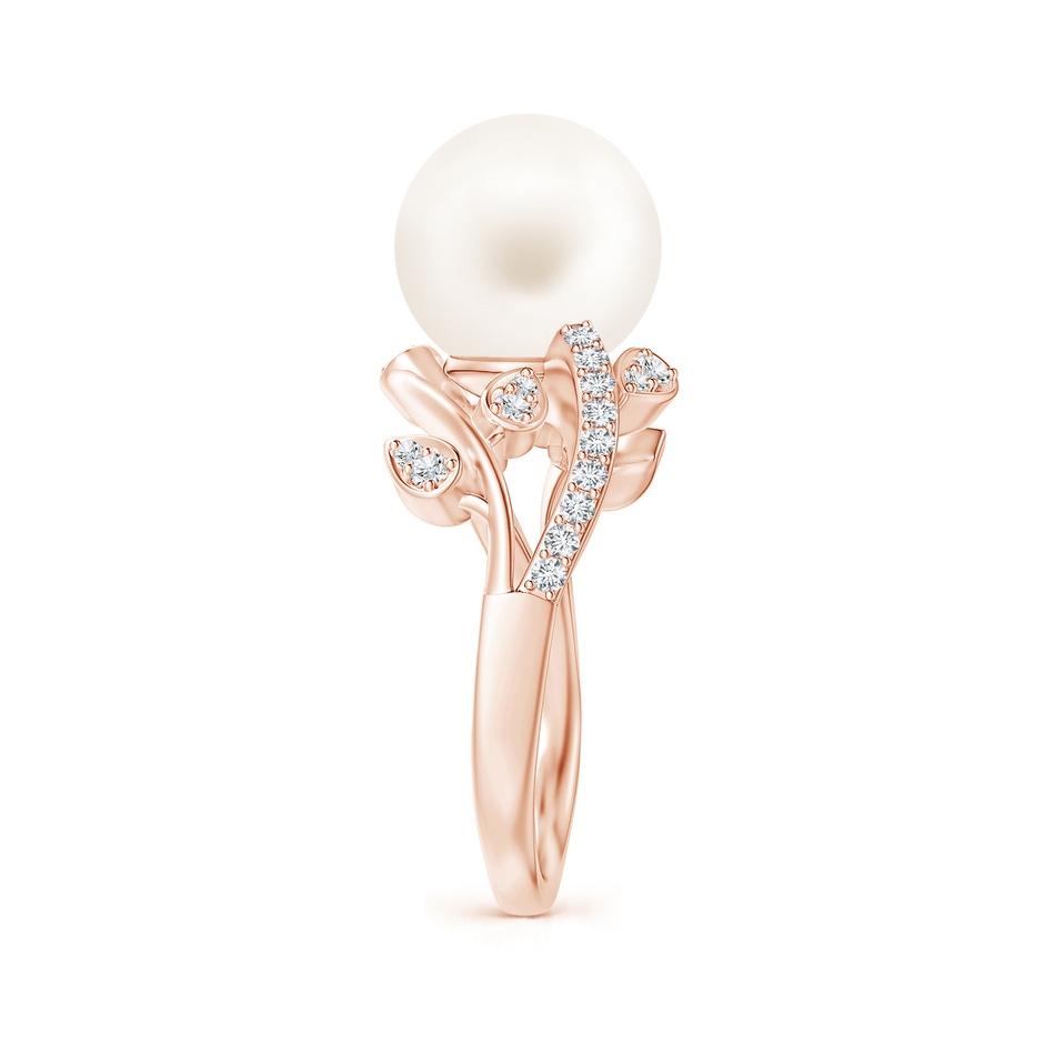 10mm AA Freshwater Pearl Olive Leaf Vine Ring in Rose Gold side 2