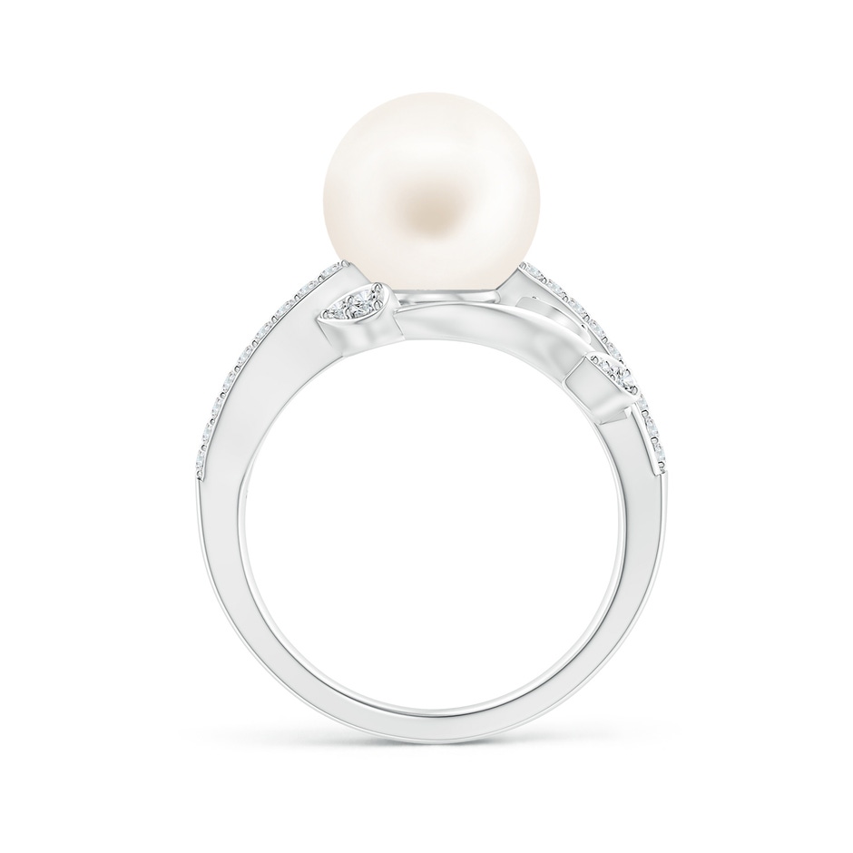 10mm AA Freshwater Pearl Olive Leaf Vine Ring in White Gold side 1