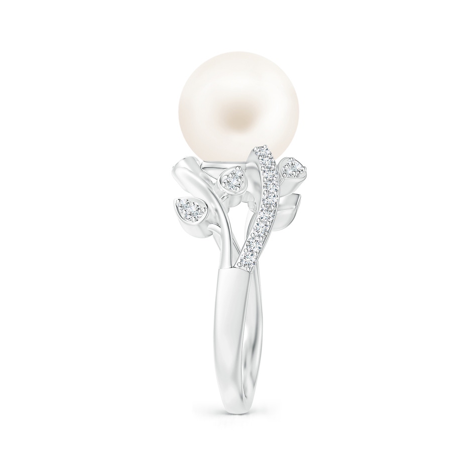 10mm AA Freshwater Pearl Olive Leaf Vine Ring in White Gold side 2
