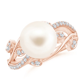 10mm AAA Freshwater Pearl Olive Leaf Vine Ring in Rose Gold