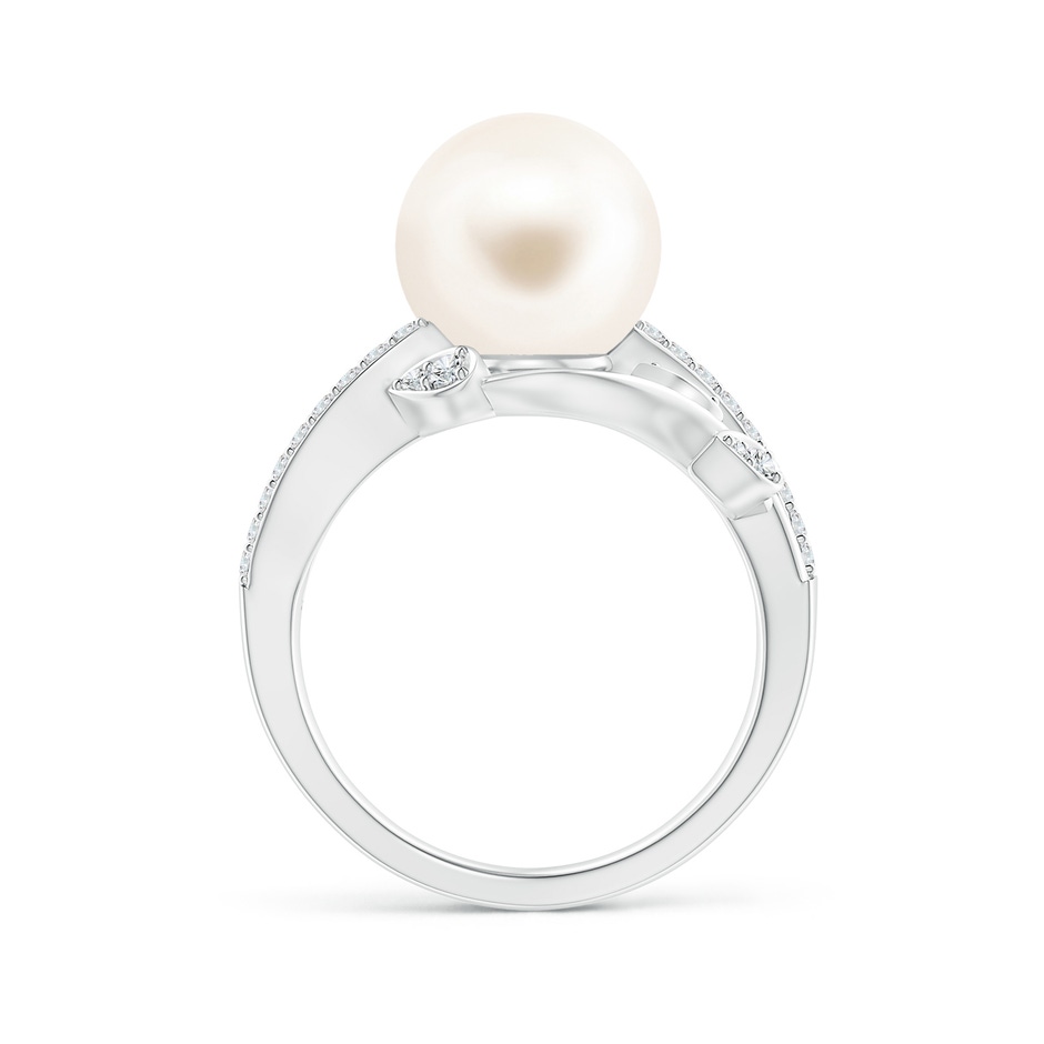 10mm AAA Freshwater Pearl Olive Leaf Vine Ring in White Gold side 1