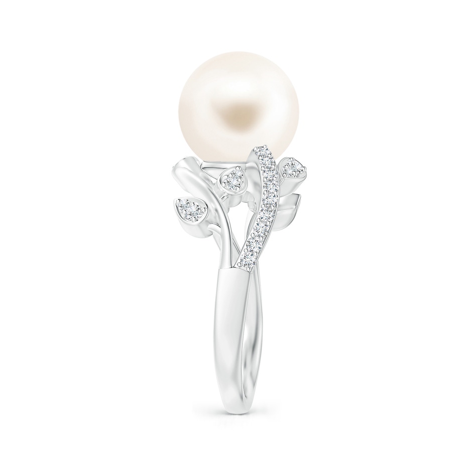 10mm AAA Freshwater Pearl Olive Leaf Vine Ring in White Gold side 2