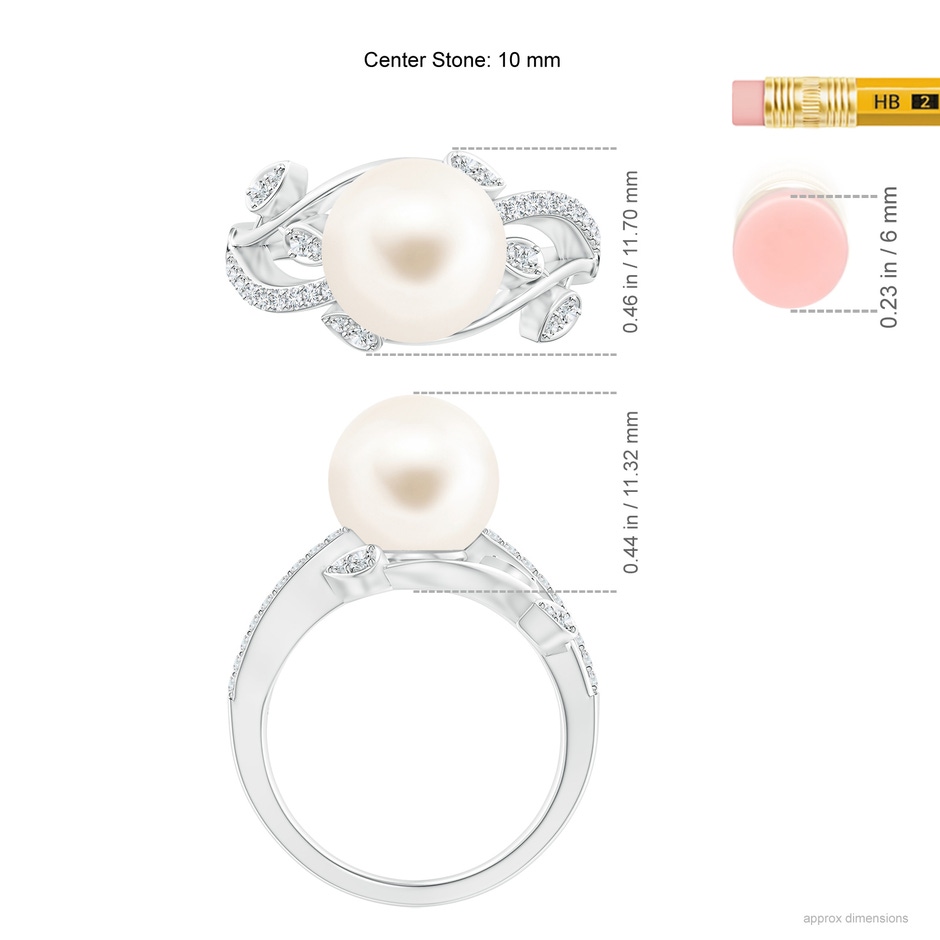 10mm AAA Freshwater Pearl Olive Leaf Vine Ring in White Gold ruler