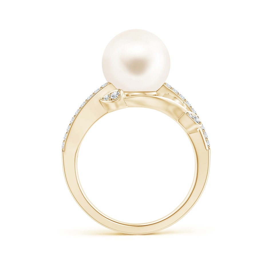 10mm AAA Freshwater Pearl Olive Leaf Vine Ring in Yellow Gold side 1