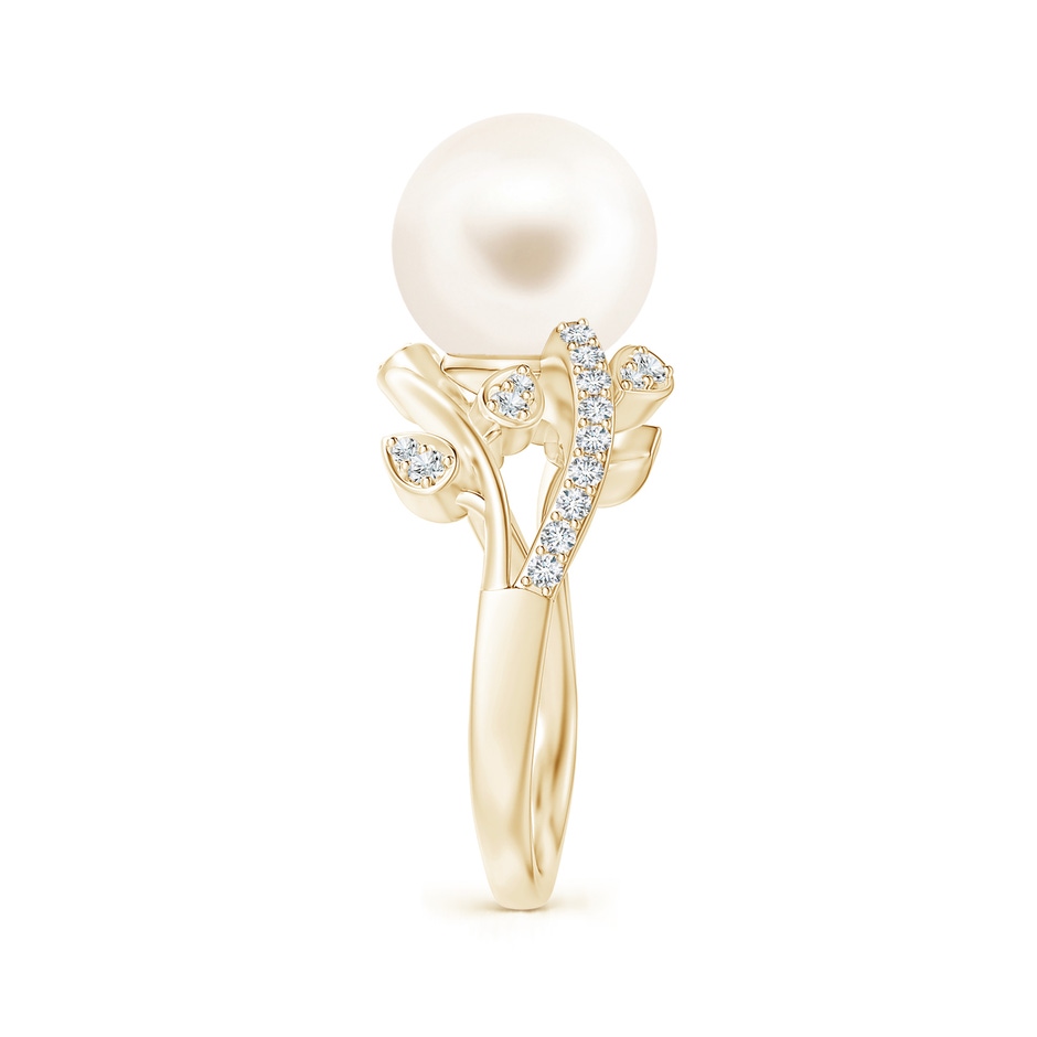 10mm AAA Freshwater Pearl Olive Leaf Vine Ring in Yellow Gold side 2