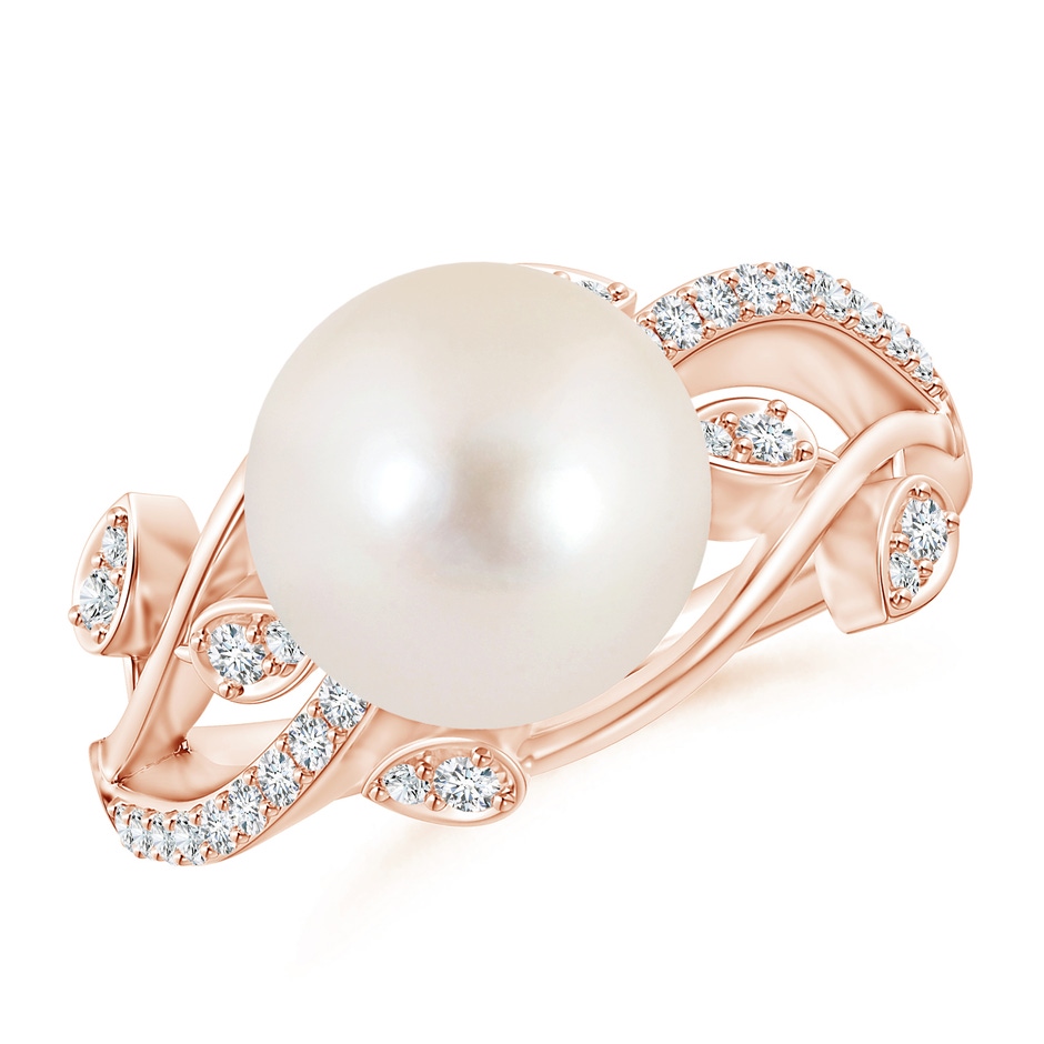 10mm AAAA Freshwater Pearl Olive Leaf Vine Ring in Rose Gold 