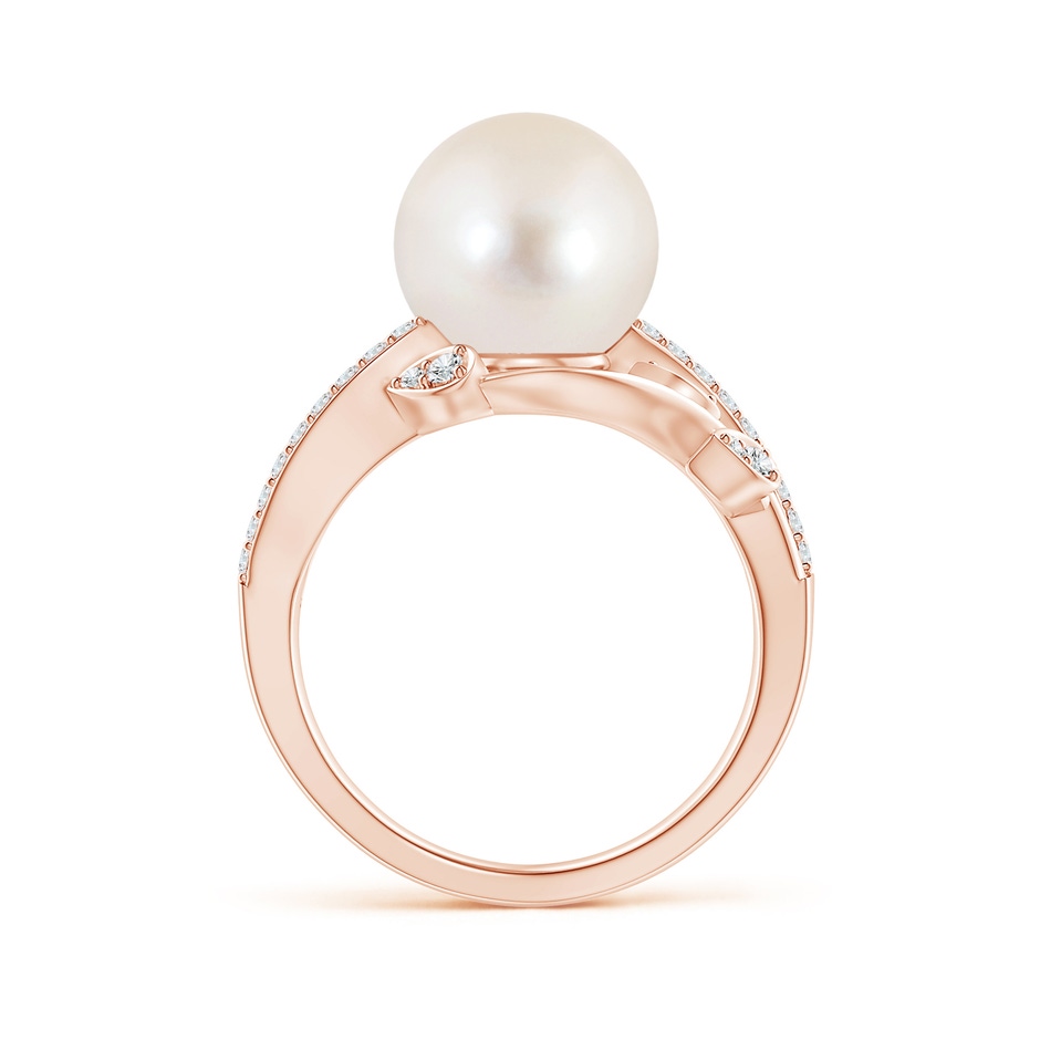 10mm AAAA Freshwater Pearl Olive Leaf Vine Ring in Rose Gold side 1
