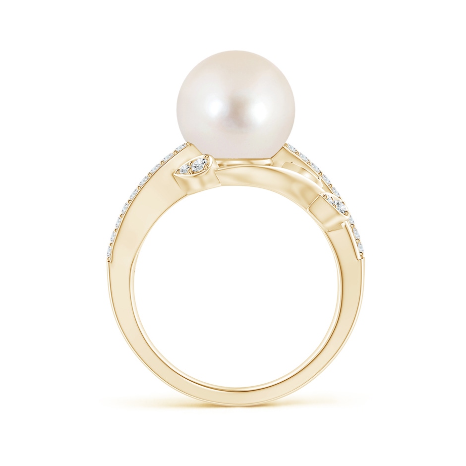 10mm AAAA Freshwater Pearl Olive Leaf Vine Ring in Yellow Gold side 1