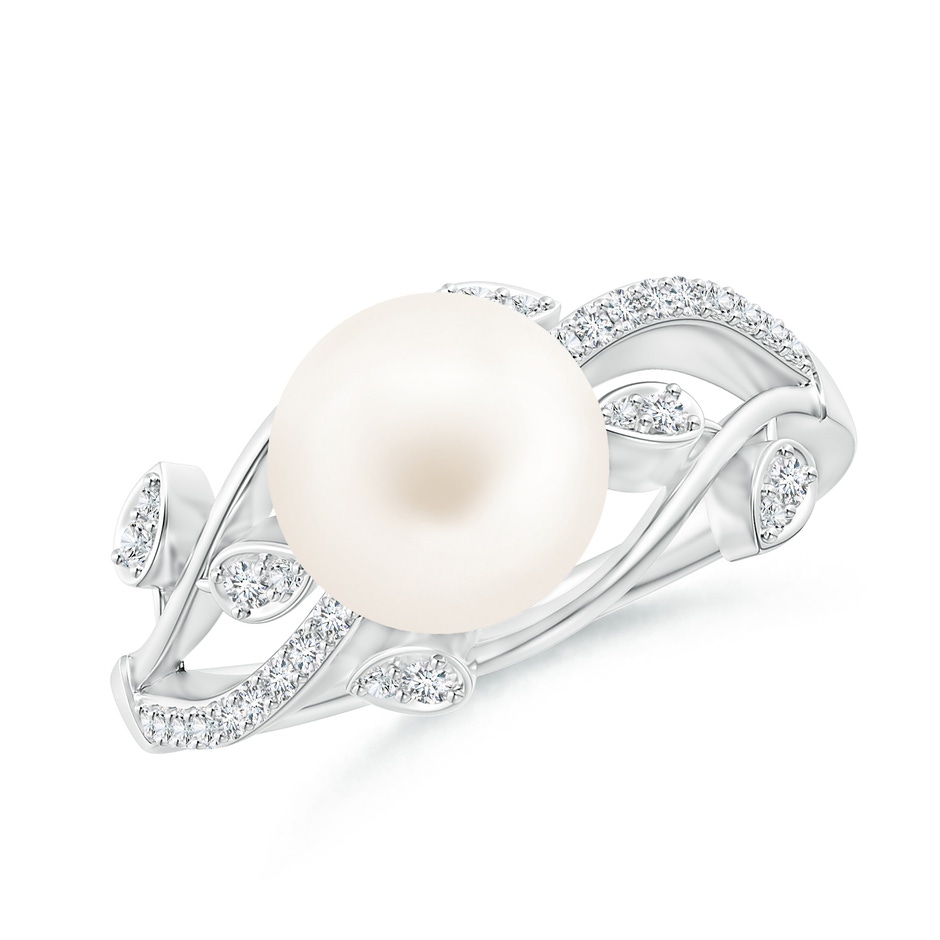 8mm AA Freshwater Pearl Olive Leaf Vine Ring in P950 Platinum 