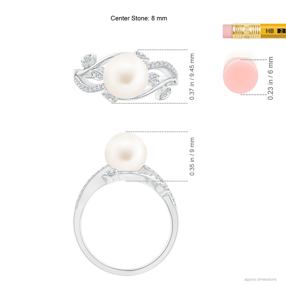 8mm AA Freshwater Pearl Olive Leaf Vine Ring in P950 Platinum ruler