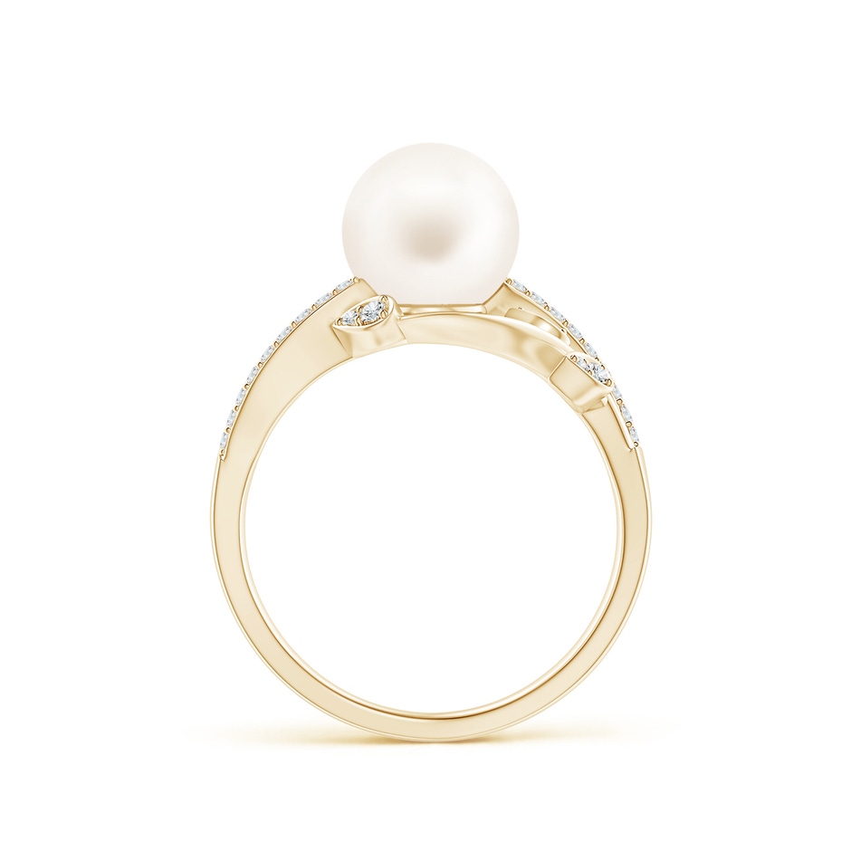 8mm AA Freshwater Pearl Olive Leaf Vine Ring in Yellow Gold side 1