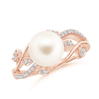 8mm AAA Freshwater Pearl Olive Leaf Vine Ring in Rose Gold
