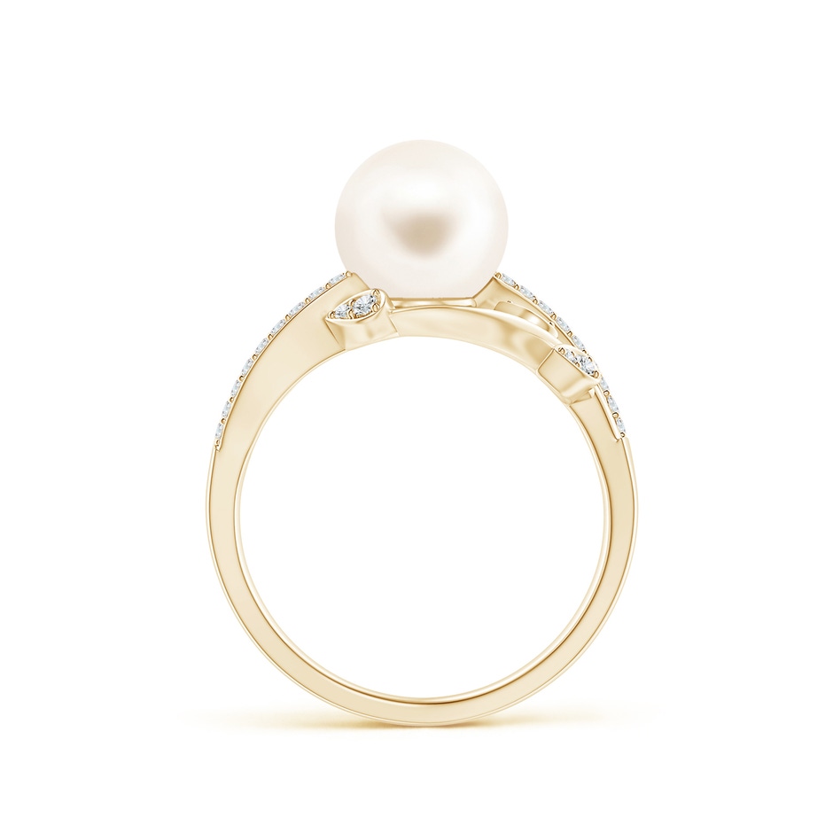8mm AAA Freshwater Pearl Olive Leaf Vine Ring in Yellow Gold side 1