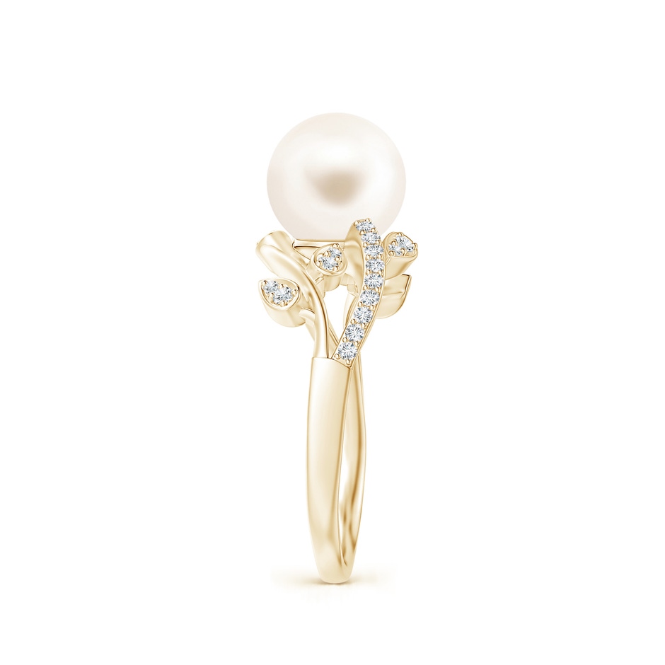 8mm AAA Freshwater Pearl Olive Leaf Vine Ring in Yellow Gold side 2