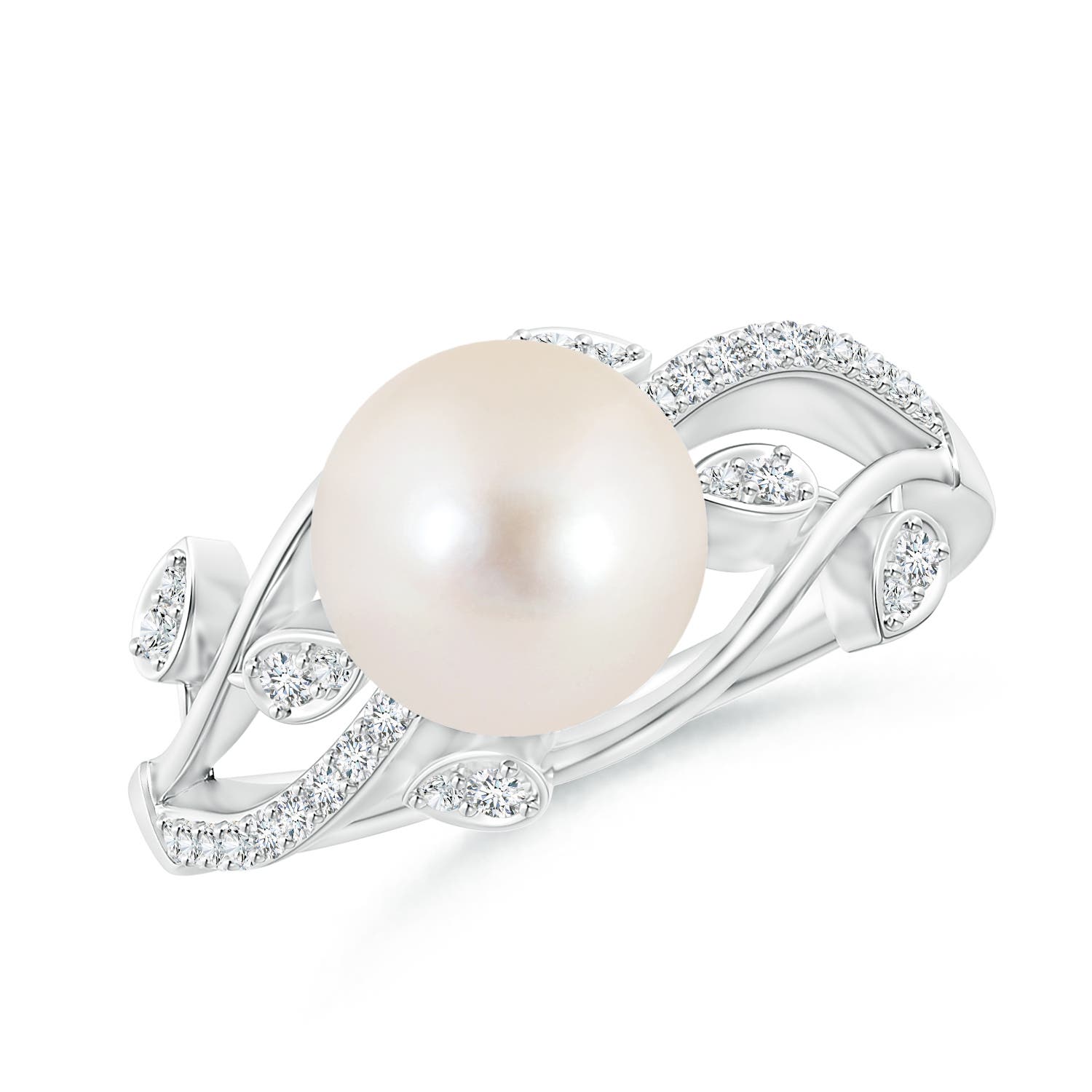 8mm AAAA Freshwater Pearl Olive Leaf Vine Ring in P950 Platinum