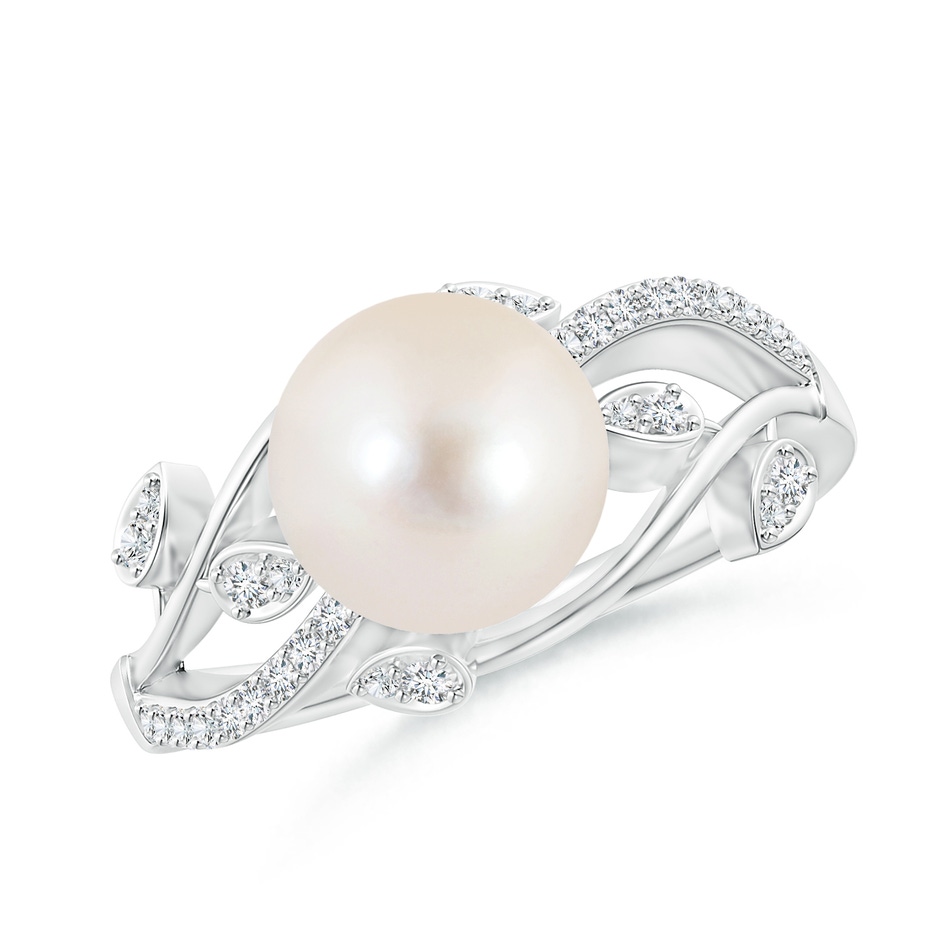 8mm AAAA Freshwater Pearl Olive Leaf Vine Ring in White Gold 