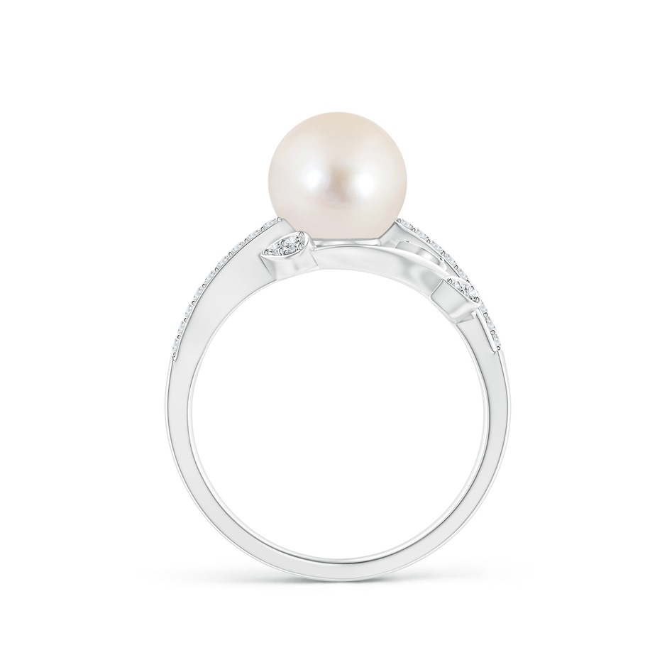 8mm AAAA Freshwater Pearl Olive Leaf Vine Ring in White Gold side 1