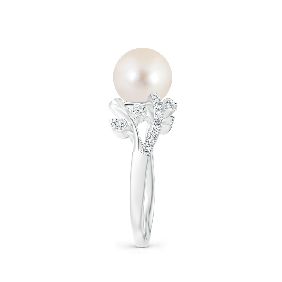 8mm AAAA Freshwater Pearl Olive Leaf Vine Ring in White Gold side 2