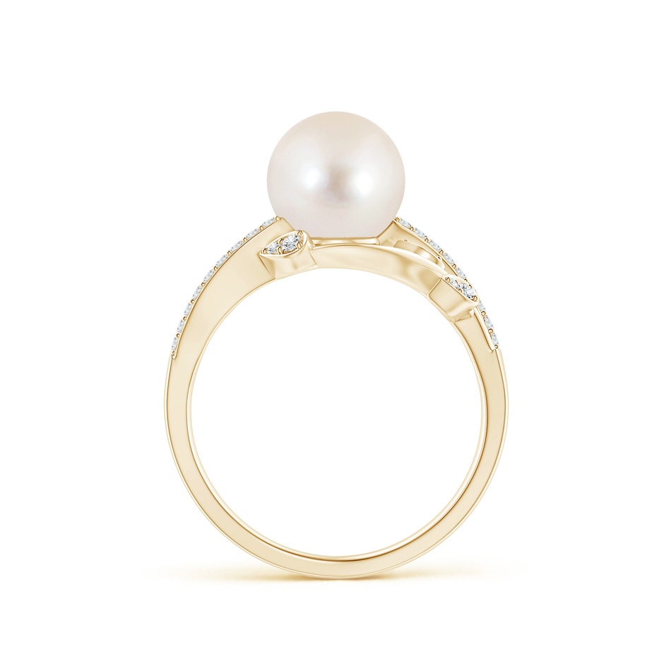 8mm AAAA Freshwater Pearl Olive Leaf Vine Ring in Yellow Gold side 1