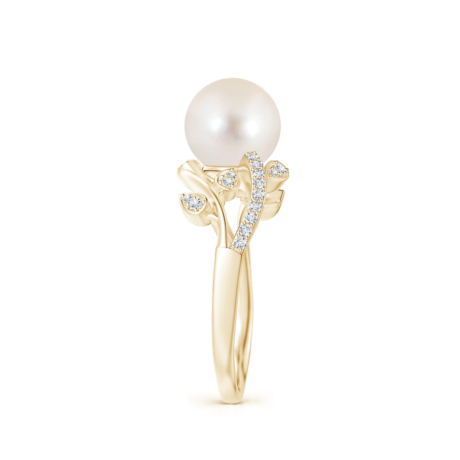 8mm AAAA Freshwater Pearl Olive Leaf Vine Ring in Yellow Gold side 2