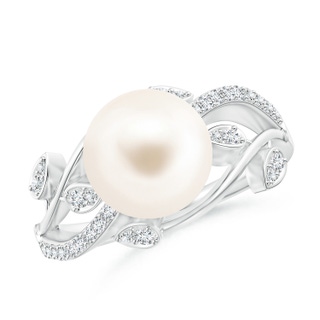 9mm AAA Freshwater Pearl Olive Leaf Vine Ring in White Gold
