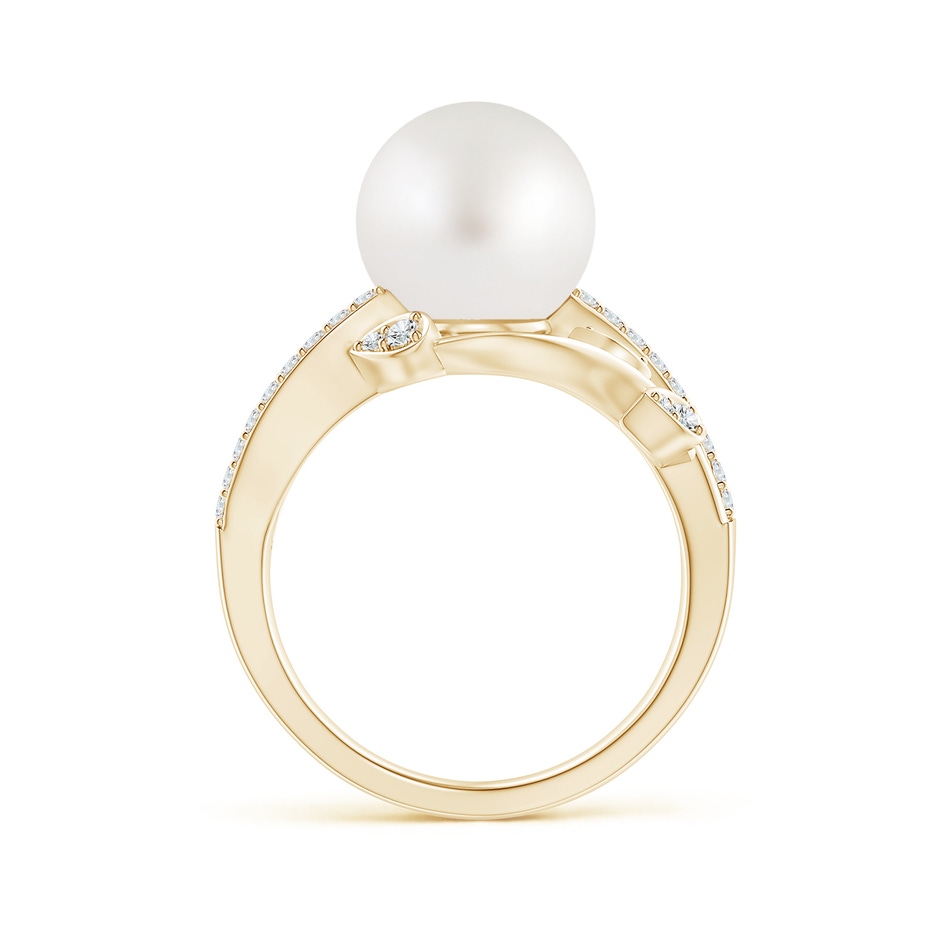 10mm AA South Sea Pearl Olive Leaf Vine Ring in Yellow Gold side 1