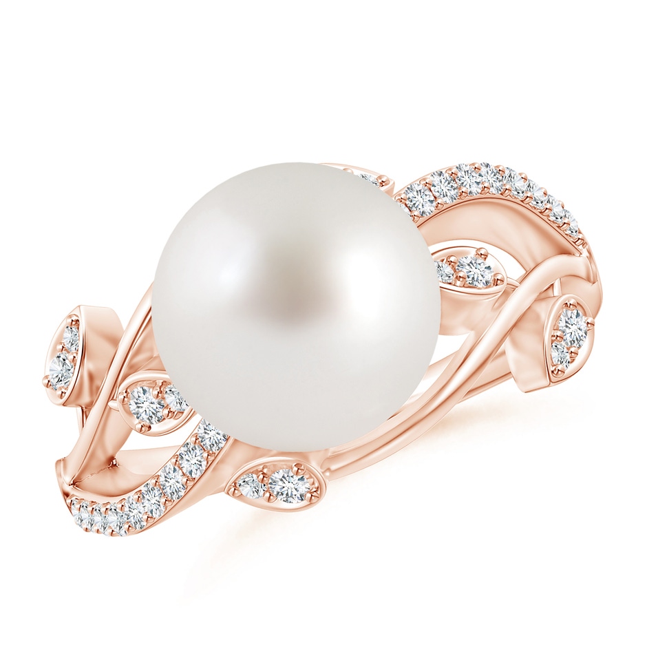 10mm AAA South Sea Pearl Olive Leaf Vine Ring in Rose Gold 