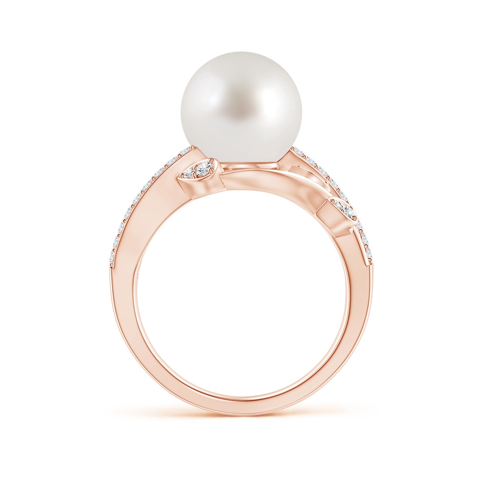 10mm AAA South Sea Pearl Olive Leaf Vine Ring in Rose Gold side 1