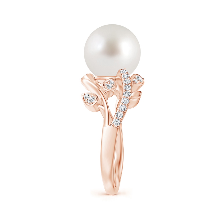 10mm AAA South Sea Pearl Olive Leaf Vine Ring in Rose Gold side 2