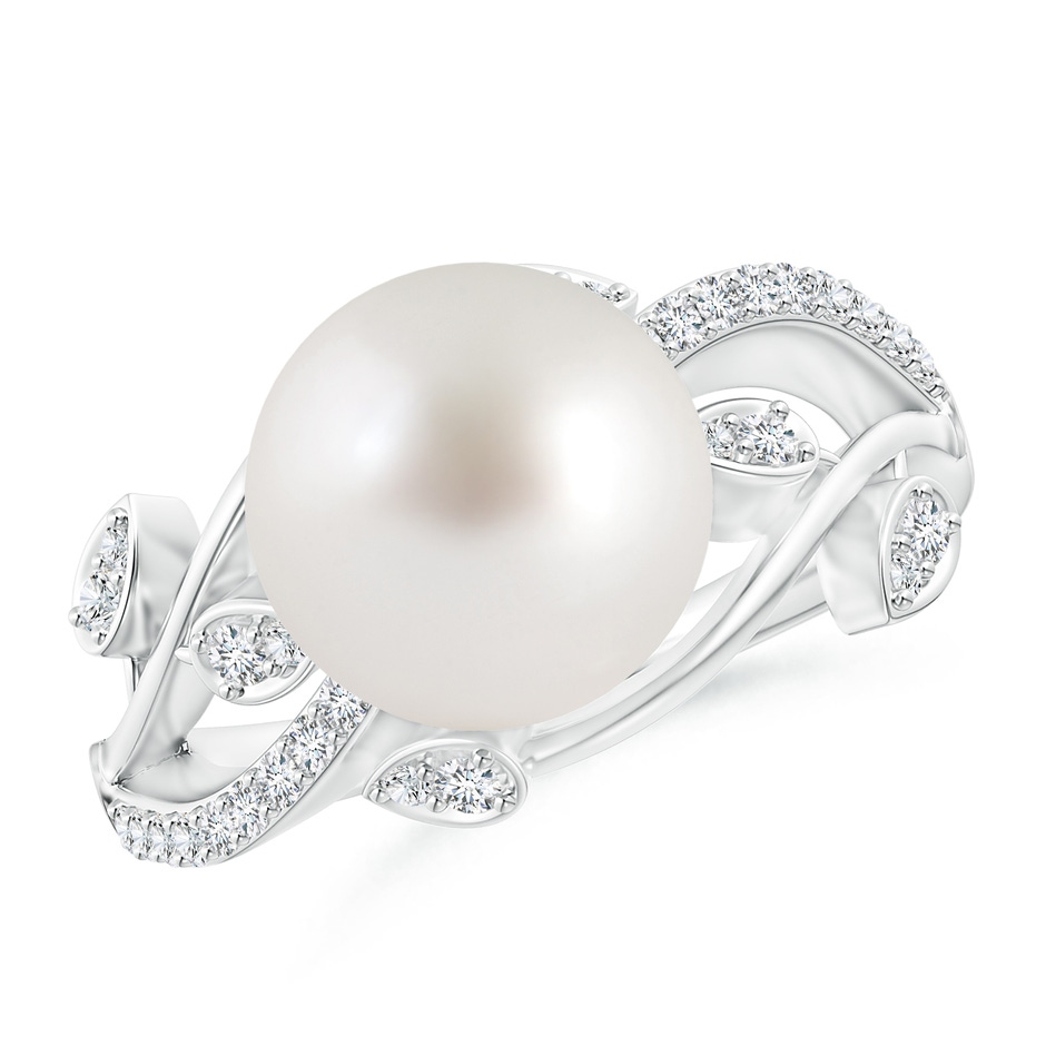 10mm AAA South Sea Pearl Olive Leaf Vine Ring in White Gold 
