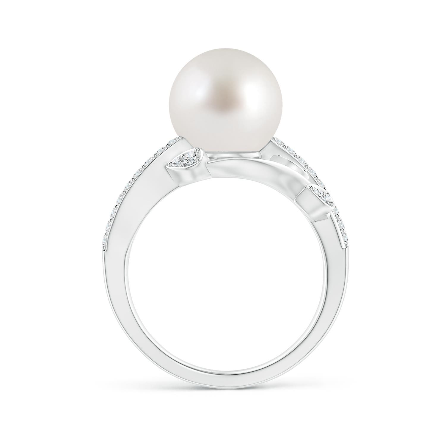 10mm AAA South Sea Pearl Olive Leaf Vine Ring in White Gold