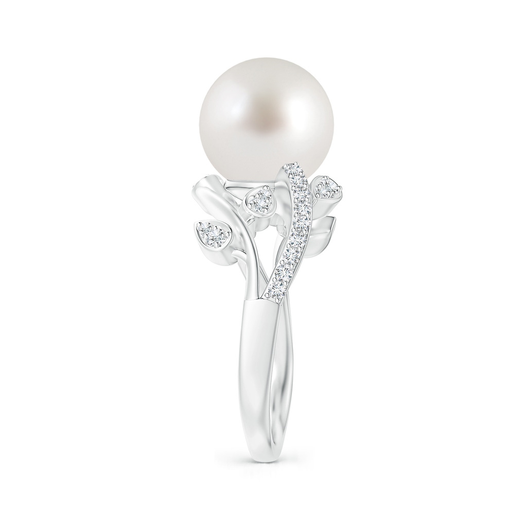 10mm AAA South Sea Pearl Olive Leaf Vine Ring in White Gold Side 2