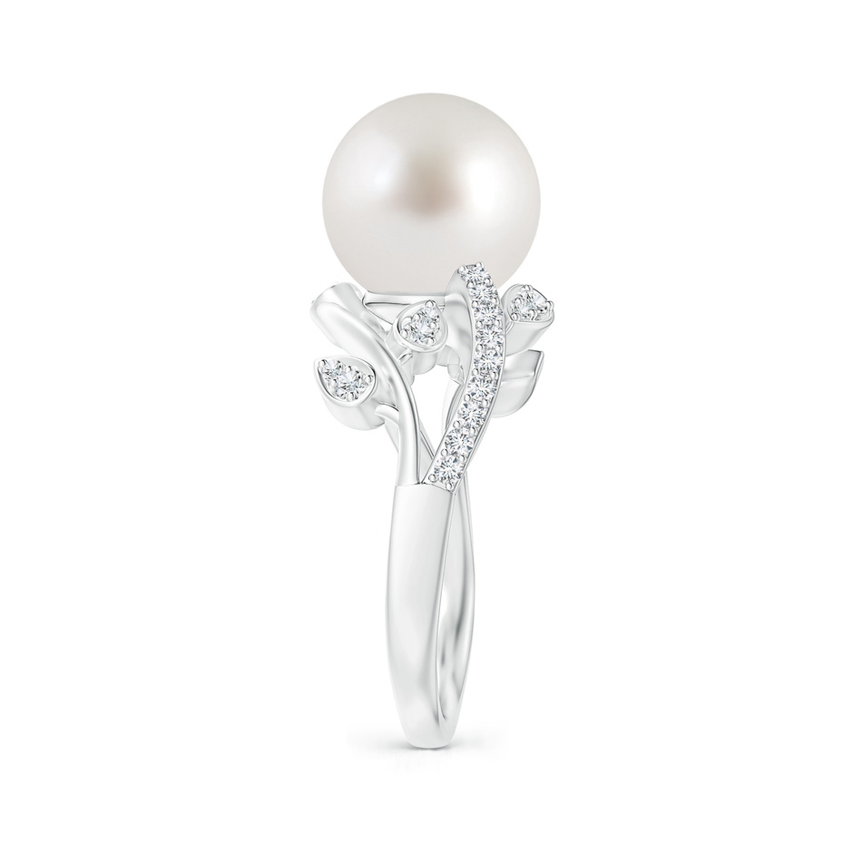 10mm AAA South Sea Pearl Olive Leaf Vine Ring in White Gold side 2