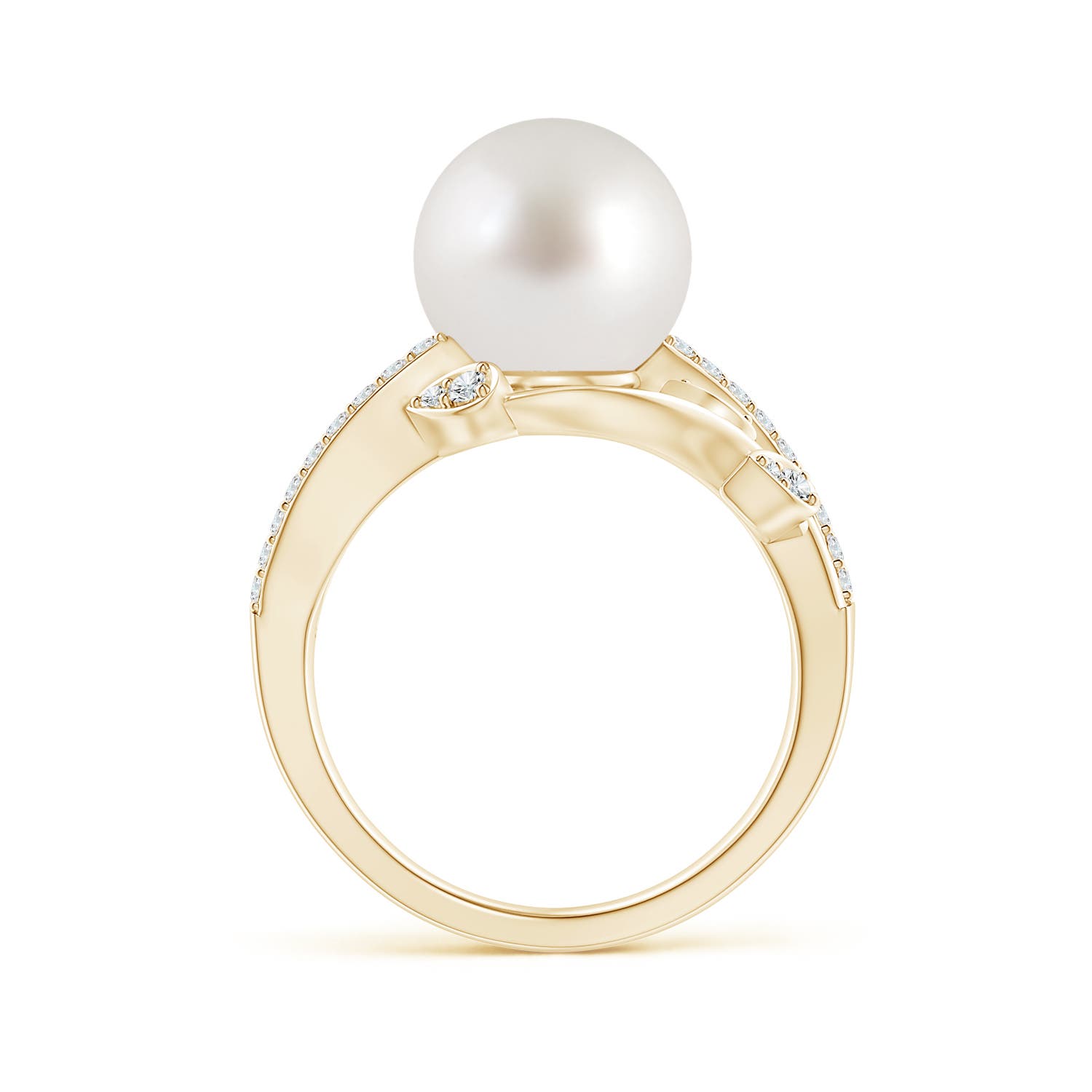 10mm AAA South Sea Pearl Olive Leaf Vine Ring in Yellow Gold - side 1