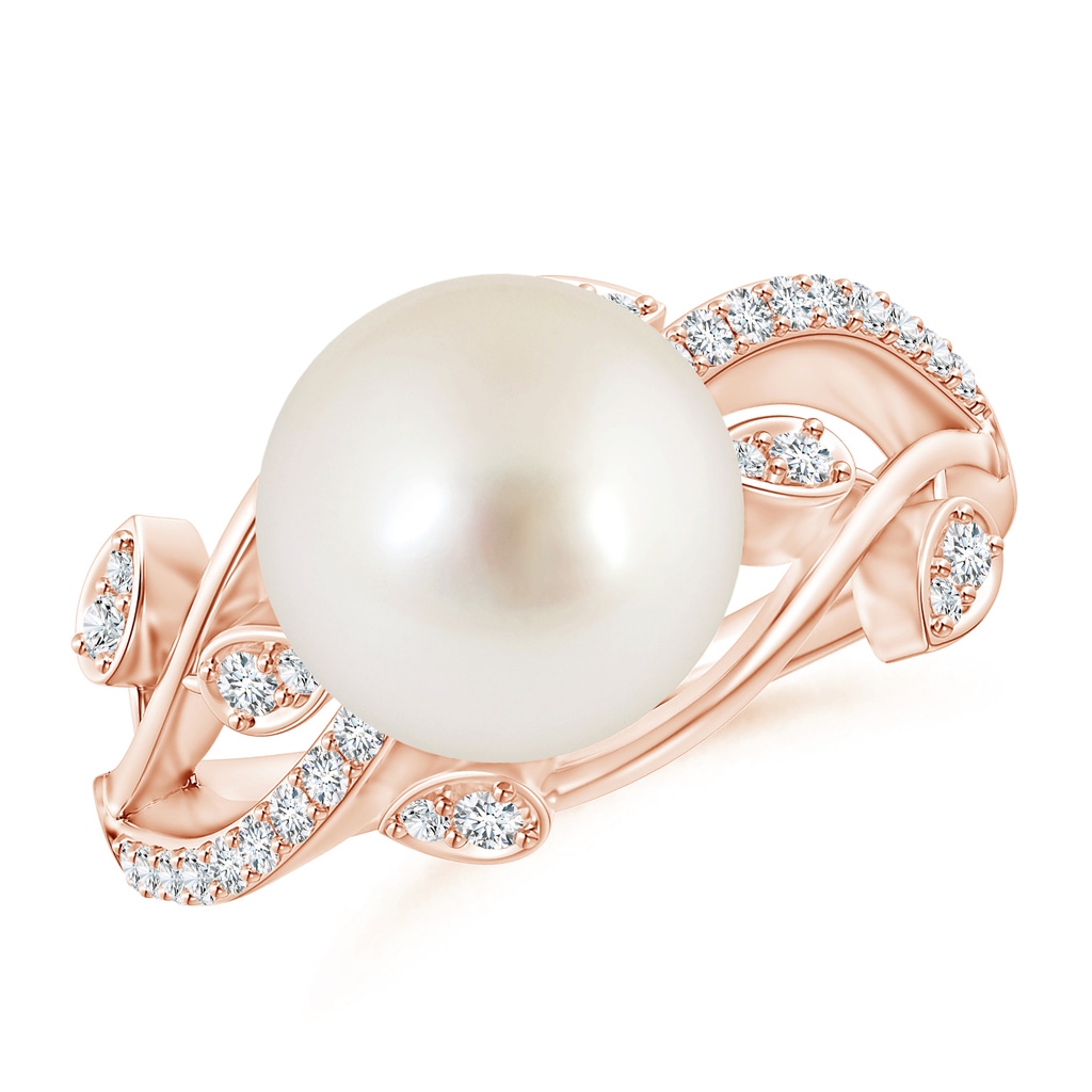 10mm AAAA South Sea Pearl Olive Leaf Vine Ring in Rose Gold