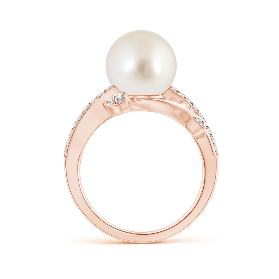 10mm AAAA South Sea Pearl Olive Leaf Vine Ring in Rose Gold side 1