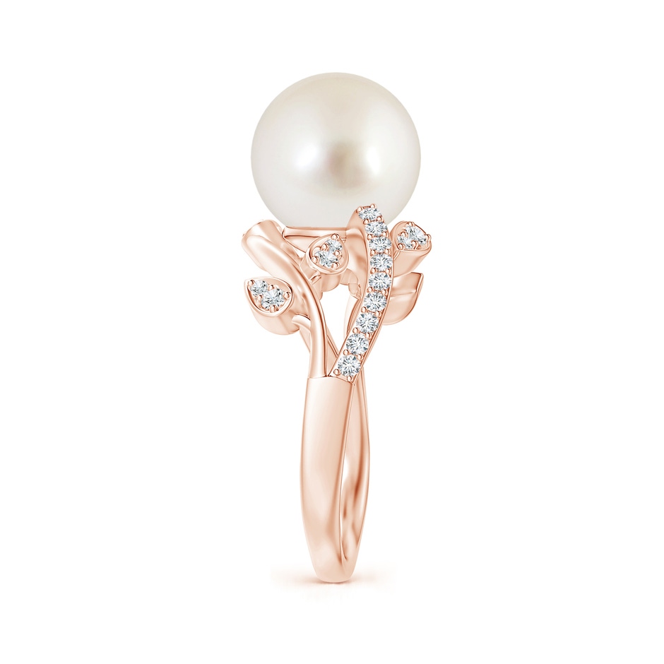 10mm AAAA South Sea Pearl Olive Leaf Vine Ring in Rose Gold side 2