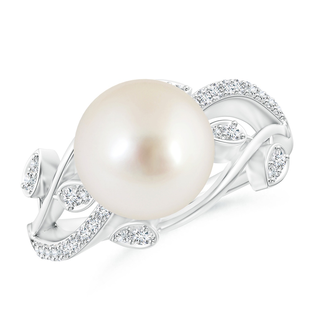 10mm AAAA South Sea Pearl Olive Leaf Vine Ring in White Gold